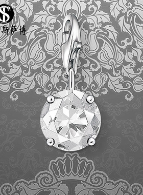 白色圆形纯银龙虾扣百搭手链吊坠