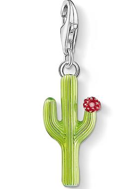 3D立体绿色搪瓷珐琅开花仙人掌吊坠欧美首饰品925银坠饰转运礼物