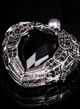 立体心形羽毛镶嵌水晶项链吊坠挂坠吊饰小众首饰品个性银饰首饰品