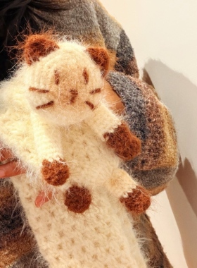 暹罗猫猫围巾手工diy钩针编织材料包成品冬保暖送男女友闺蜜礼物
