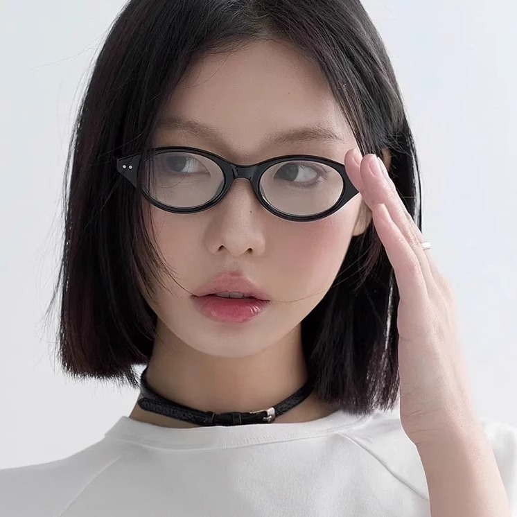 复古椭圆书呆子眼镜框女素颜神器