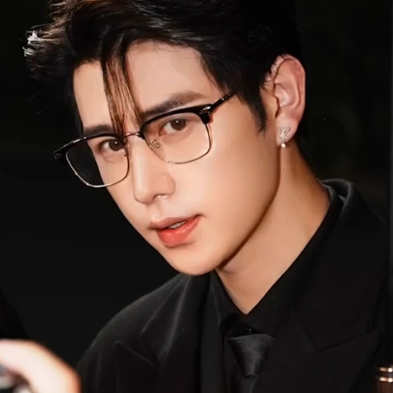 方形眼镜框童锦程同款半框纯钛男