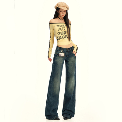 浅浅家复古水洗美式牛仔裤