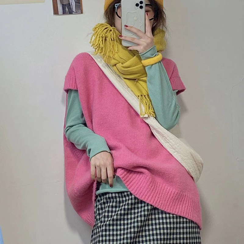 毛衣背心秋冬女外穿韩版学生宽松坎肩毛线马夹外搭无袖针织小马甲