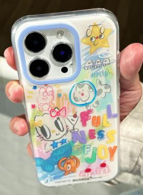 BUGBOX原创夏日快乐度假人鱼彩色涂鸦立体苹果iPhone17Pro可爱14/13/15ProMax手机壳17/16Pro软壳少女心