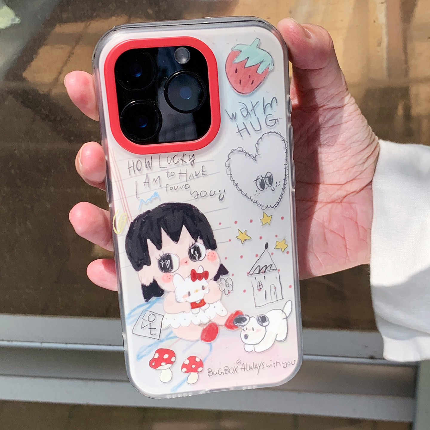抱抱女孩插画师卡通可爱手机壳适用苹果16Pro iPhone17promax 14/15pro/17/16全包软壳13保