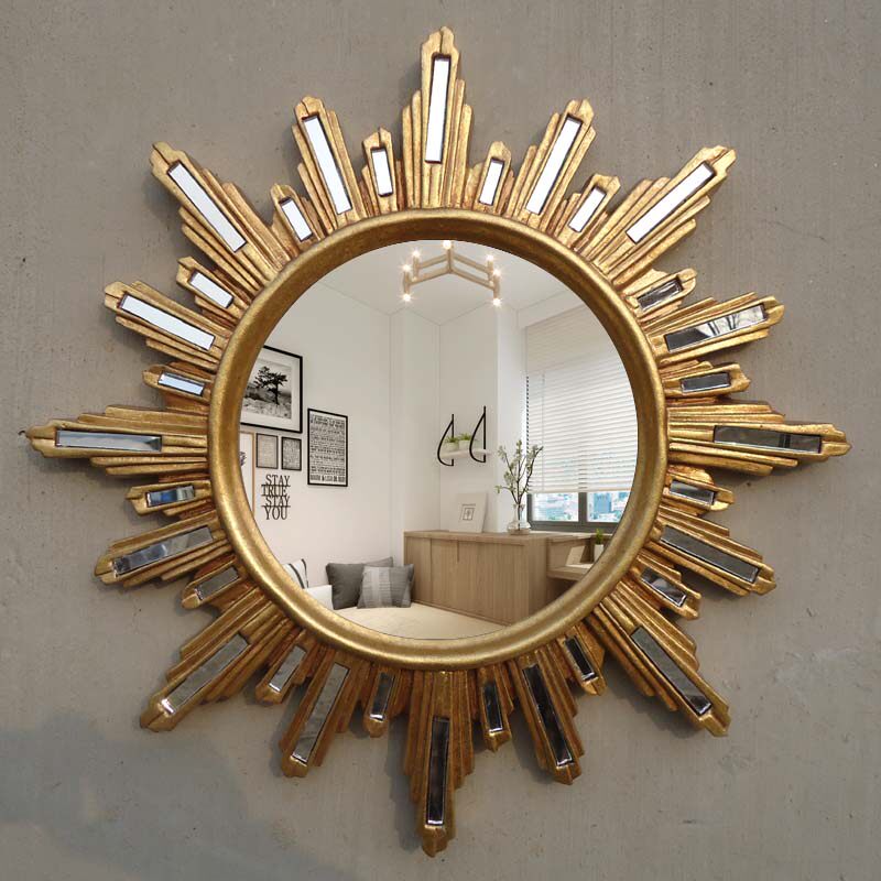 欧式田园风格玻璃拼贴圆镜化妆镜玄关装饰镜浴室镜背景墙壁挂镜子