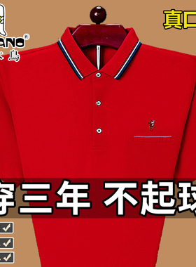 啄木鸟本命年大红色纯棉短袖t恤男士宽松大码半袖T恤爸爸装有口袋