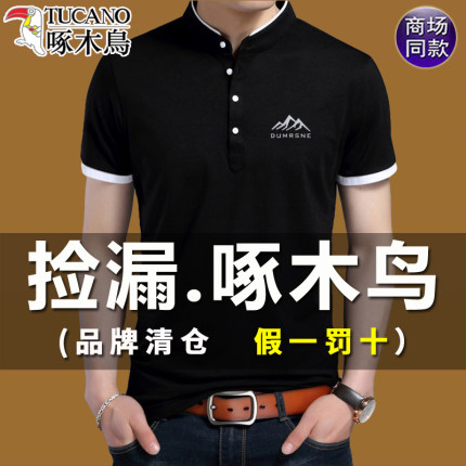 啄木鸟纯棉短袖t恤男中年爸爸夏装翻领上衣中青年男士半袖薄款t恤