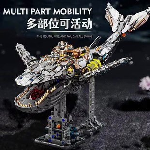 机械高难度动物模型鲸鱼恐龙老鹰拼装积木男孩子摆动适用乐高玩具