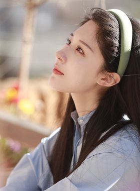 刘亦菲同款发箍夏季绿色缎面发卡压发高颅顶头箍网红新款海绵发捆