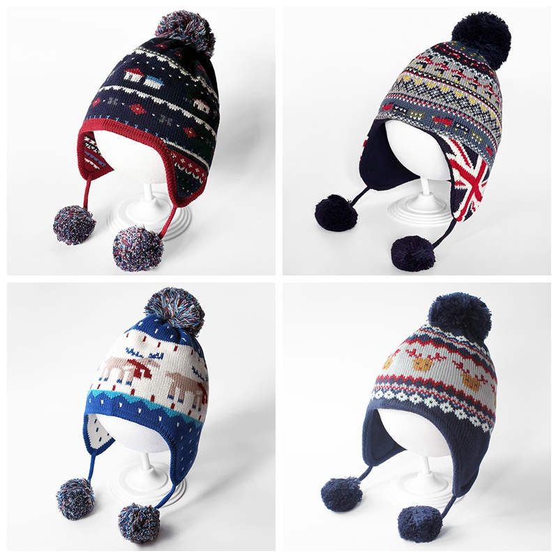 秋冬季婴儿护耳帽子1-2岁儿童保暖针织帽男3-6个月宝宝可爱套头帽