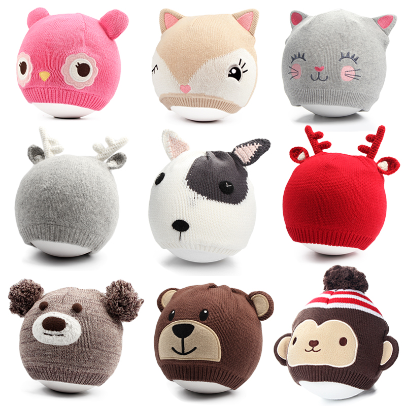 秋冬季婴儿帽子男女宝宝针织帽婴幼儿1-3岁2儿童可爱超萌毛线帽薄