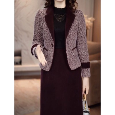 高级北极绒奢华甜美礼服裙2025秋冬新款上衣裙子中年妈妈修身套装