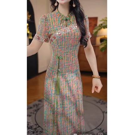 今年流行的漂亮连衣裙女夏季2025新款爆款巨好看的新中式旗袍裙子