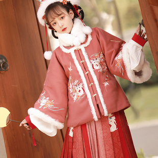 古装中国风古筝演出服秋冬季马面裙套装加厚拜年过年初中生女汉服