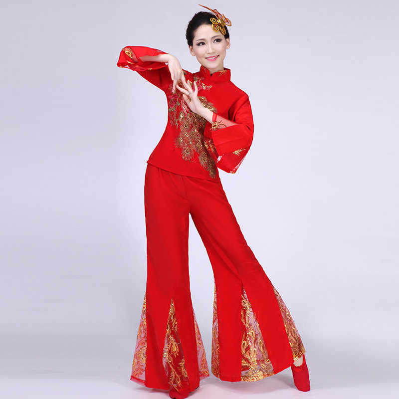 元旦女中老秧歌服 庆典开门红好日子演出 图片色广场舞蹈绣花套装