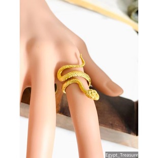 现货少 古埃及托勒密灵蛇镀金手工指环 古埃及艺术蛇戒 暗黑风