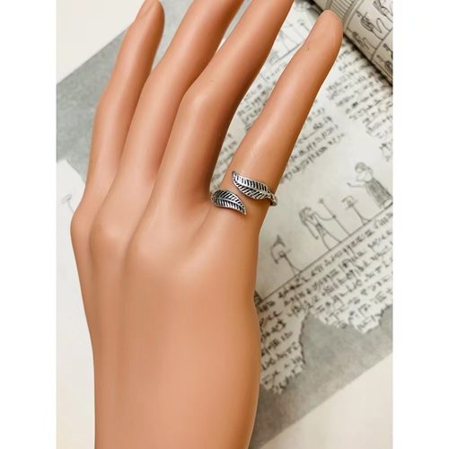 银戒925银古罗马开口戒指叶子