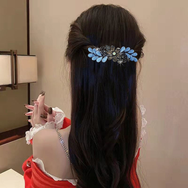 轻奢古风树叶弹簧发卡后脑勺优雅头发夹子高颜值网红半扎横夹发饰