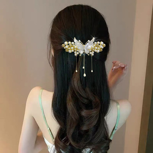 高颜值蝴蝶钻石弹簧发夹金属发卡轻奢后脑勺头发夹子优雅甜美头饰