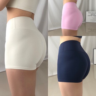 欧美裸感高弹蜜桃提臀健身短裤运动马卡龙跑步训练瑜伽二分裤新款