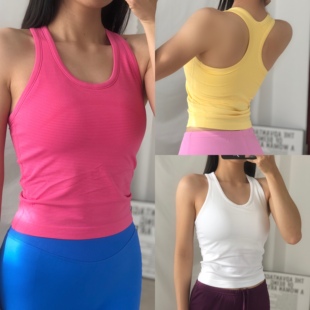 美背瑜伽上衣新款 欧美同款 彩色带胸垫工字健身背心运动跑步一体式