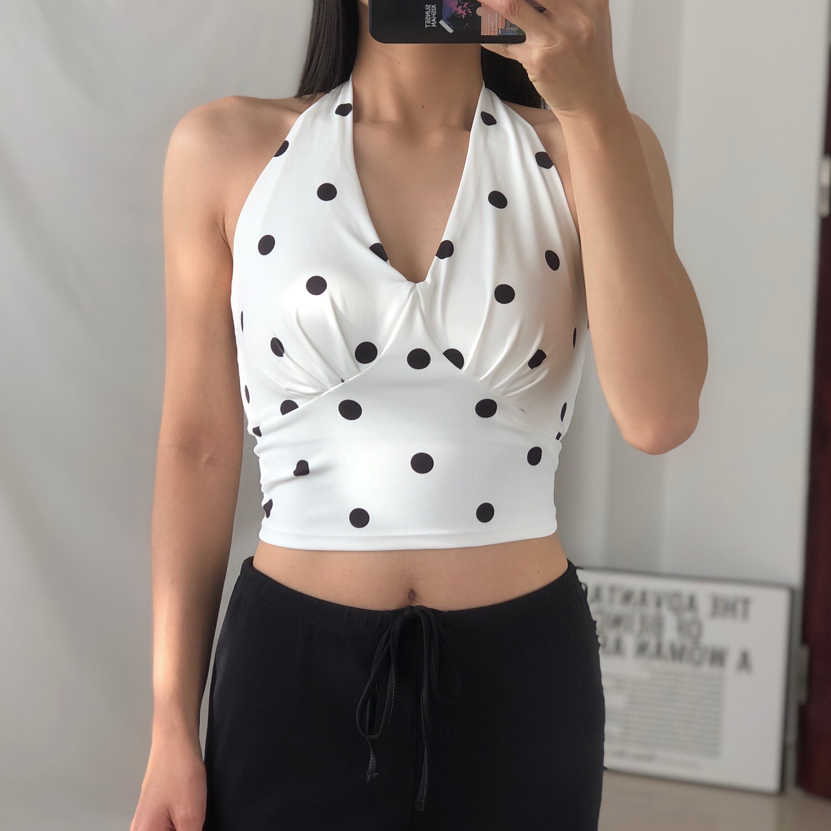 欧美胸垫一体波点挂脖健身背心复古迷彩速干深V运动瑜伽内衣新款