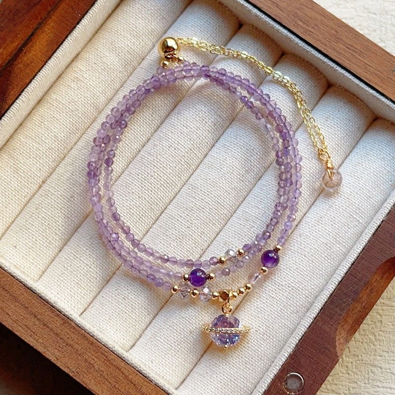 天然切面紫水晶水晶 星球吊坠 原创设计三圈手串手链可项链两用款,饰品/流行首饰/时尚饰品新,手链,淘宝优惠券,粉丝福利购,淘宝优惠卷