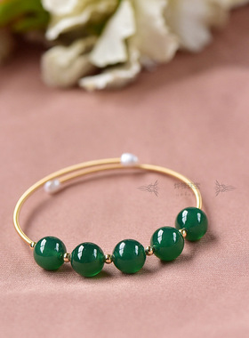 天然水晶大颗粒14k包金绕线手镯