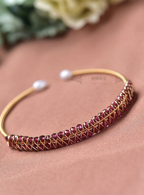 diy石榴石包金原创设计风手镯