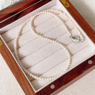 天然淡水珍珠小米珠3mm元 宝扣40cm项链高颜值简约柔美气质项链