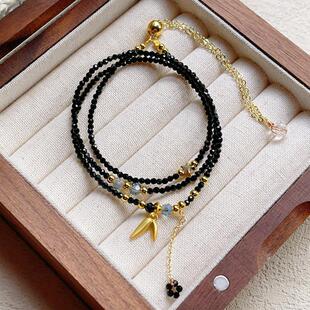 新货  切面黑尖晶石多层三圈 手链手串 手饰 饰品