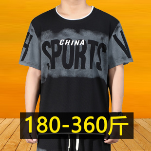 特大码350斤圆领短袖t恤男士夏季假两件胖子宽松美式潮流半袖体恤