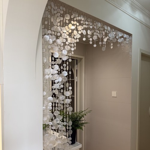 新款贝壳隔断帘仿珍珠水晶珠帘卫生间玄关客厅帘子氛围感挂帘ins