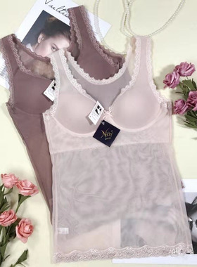 韩国nobby吊带背心女带胸垫内衣一体文胸蕾丝免穿bra无钢圈带胸罩