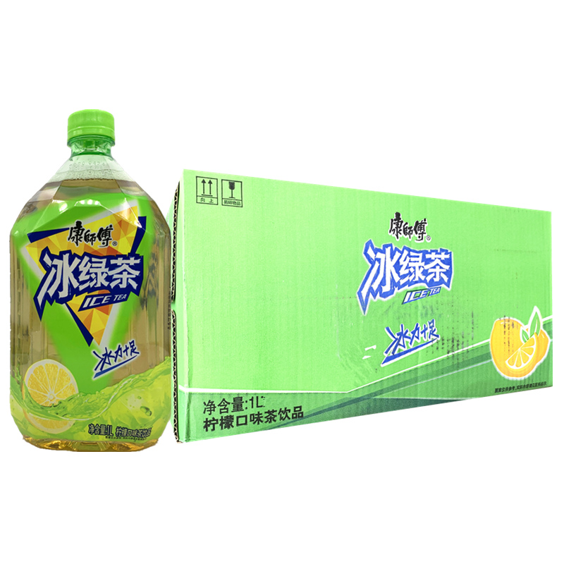 康师傅青梅冰绿茶1l升1000ml整箱装劲凉柠檬味冰红茶饮料品家庭装