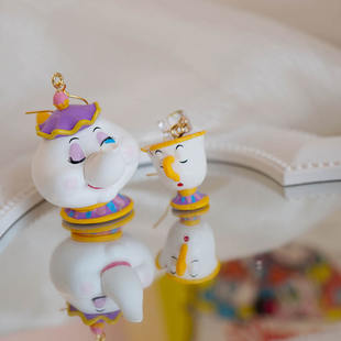 MISS朴| 美女与野兽茶壶太太与阿奇杯可爱卡通童趣创意耳环耳夹