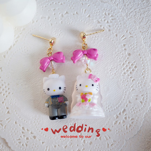 MISS朴| 婚礼进行时HelloKitty新郎新娘精致可爱创意925耳环耳夹