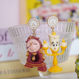 MISS朴| 美女与野兽卢米亚与葛士华烛台与市镇创意卡通银耳环耳夹