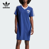 Adidas 三叶草女士休闲运动宽松V领连衣裙IT9853 阿迪达斯正品