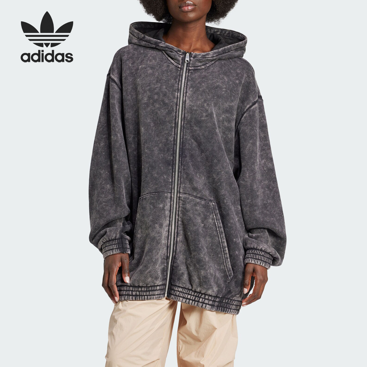 Adidas/阿迪达斯正品三叶草女士复古运动宽松连帽外套JJ0331