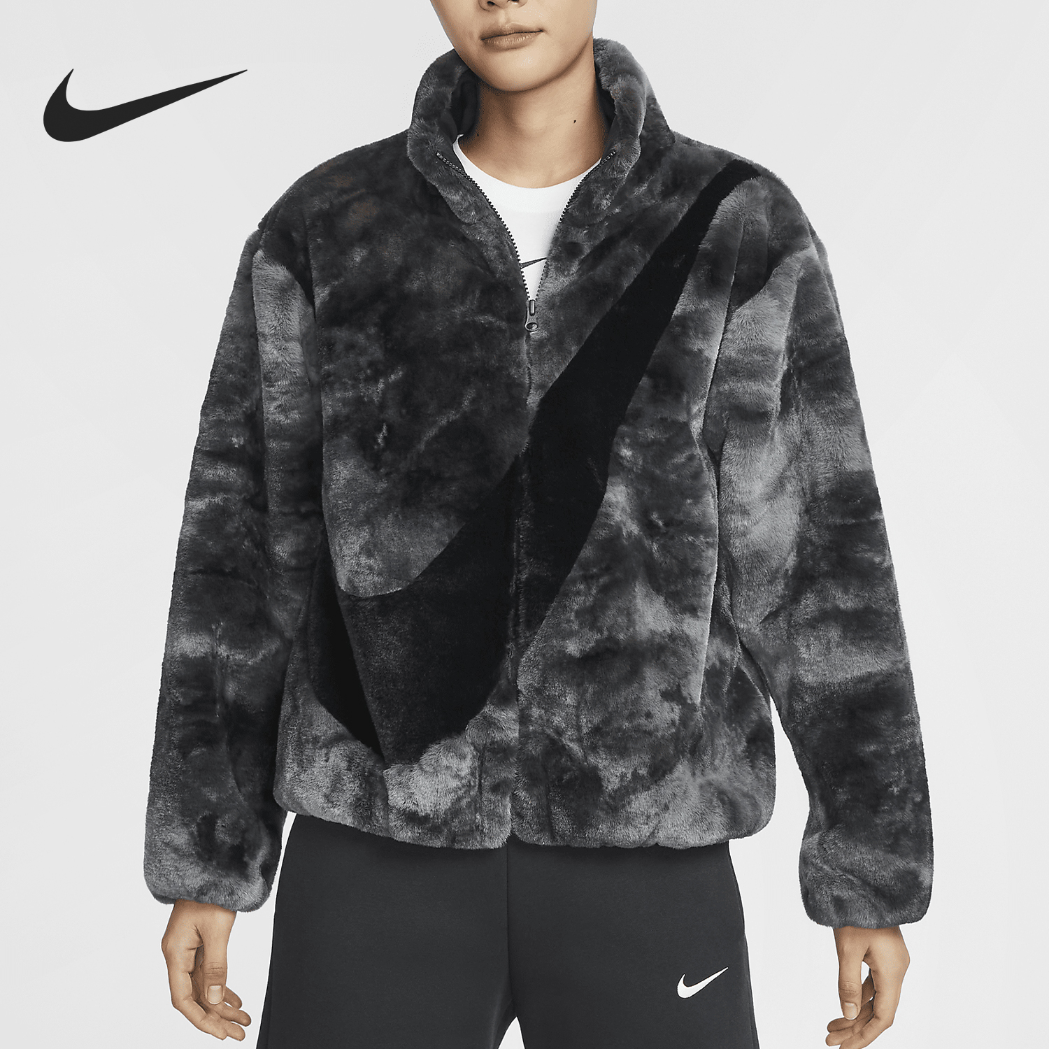 Nike/耐克正品新款女士保暖立领绒绒人造毛外套HQ4871-010