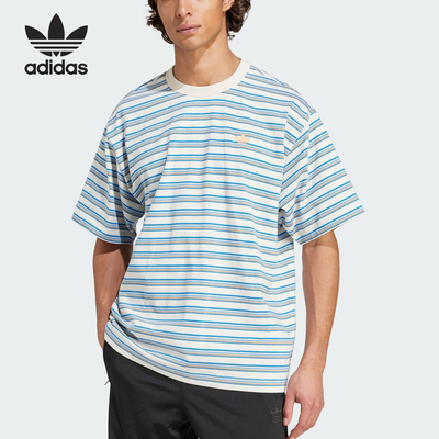 Adidas/阿迪达斯正品2025夏季三叶草男士经典宽松条纹短袖KB8355