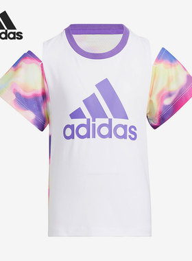 Adidas/阿迪达斯正品夏季新款小童休闲运动圆领短袖T恤HE0037