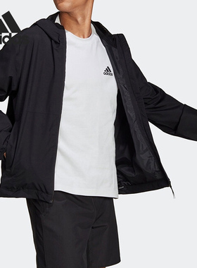 Adidas/阿迪达斯正品男士纯色Logo休闲连帽夹克外套H50971