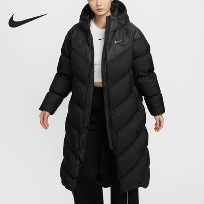 耐克女士连帽保暖长款休闲羽绒服