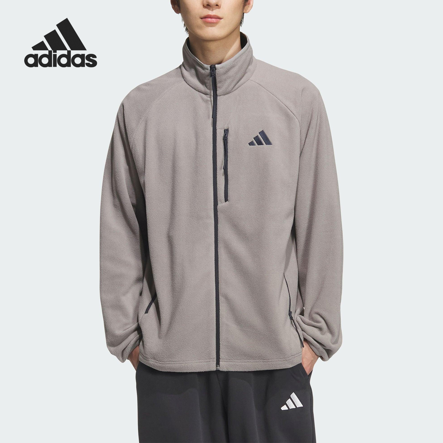 Adidas/阿迪达斯正品FLEECE JACKET男女休闲立领宽松外套KF5238