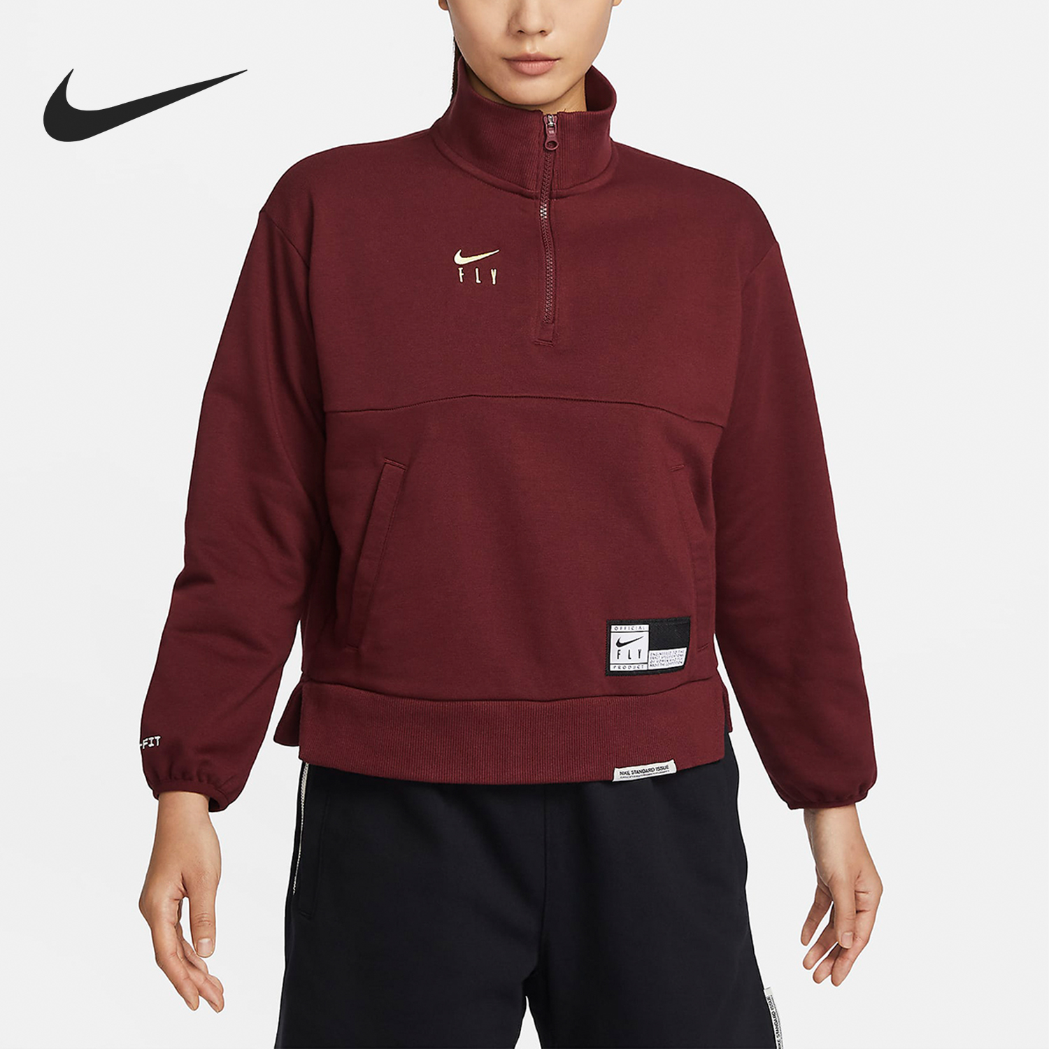 Nike/耐克正品新款女士针织休闲立领半拉链卫衣FQ4090-619