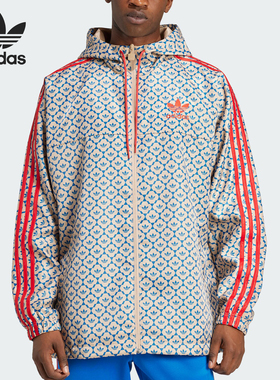 Adidas/阿迪达斯正品三叶草男士新款连帽印花夹克外套JJ1626